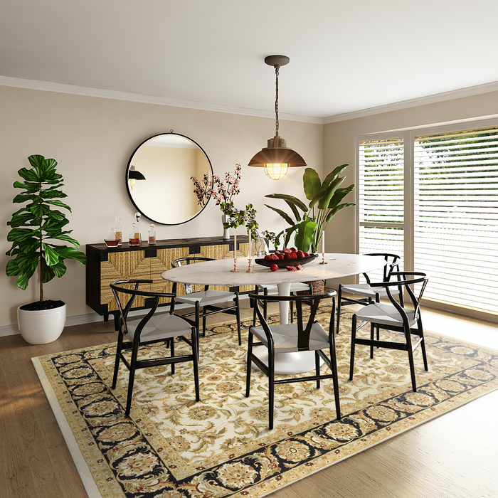 Agra 8x10 Black/Ivory/Beige Wool