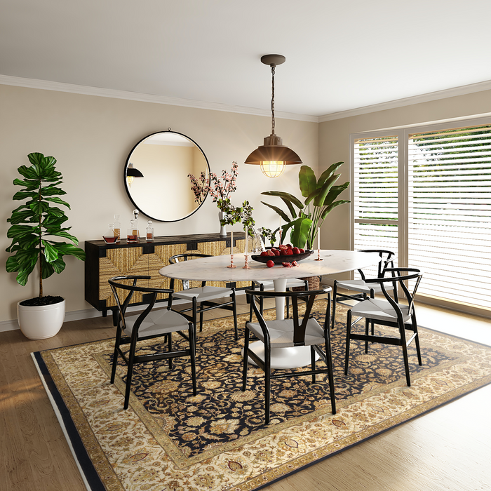 Enchante 8x10 Black/Beige Wool and Silk Embossed