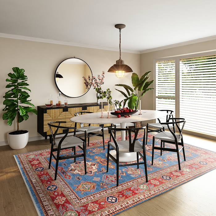 Super Kazak 9x12 Cerulean blue/Scarlet red