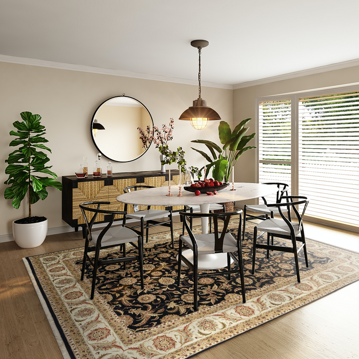 Indo Persian 9x12 Black/Beige Wool and Silk