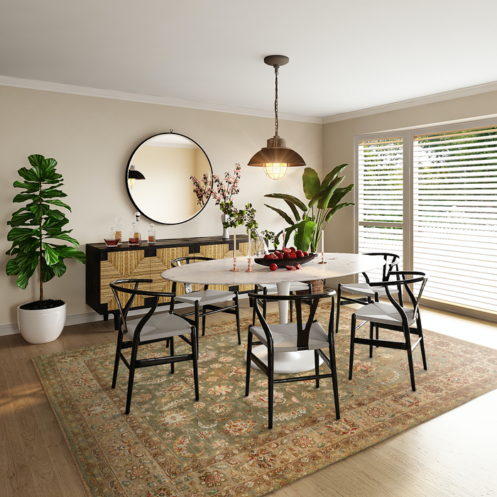 New Kashan 8x10 Green/Brown/Light Blue Wool and Silk