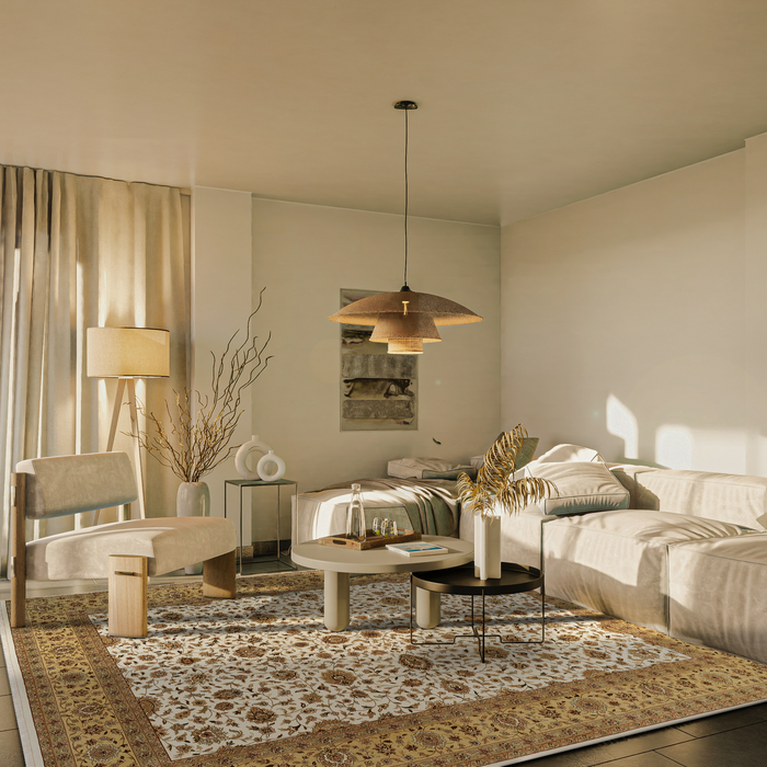 Kashan 9x12 Beige/Light Gold Wool and Silk