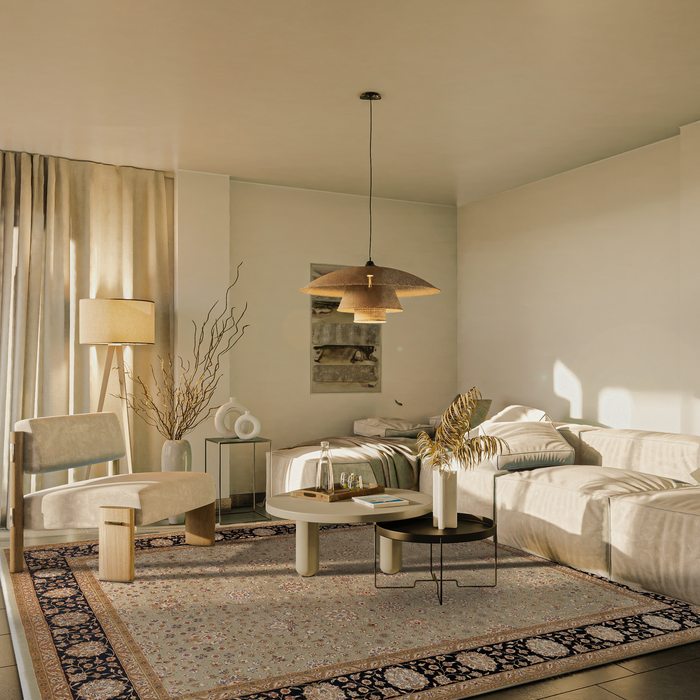 Indo Persian 8x10 Kirman Olive Green/Black Wool and Silk