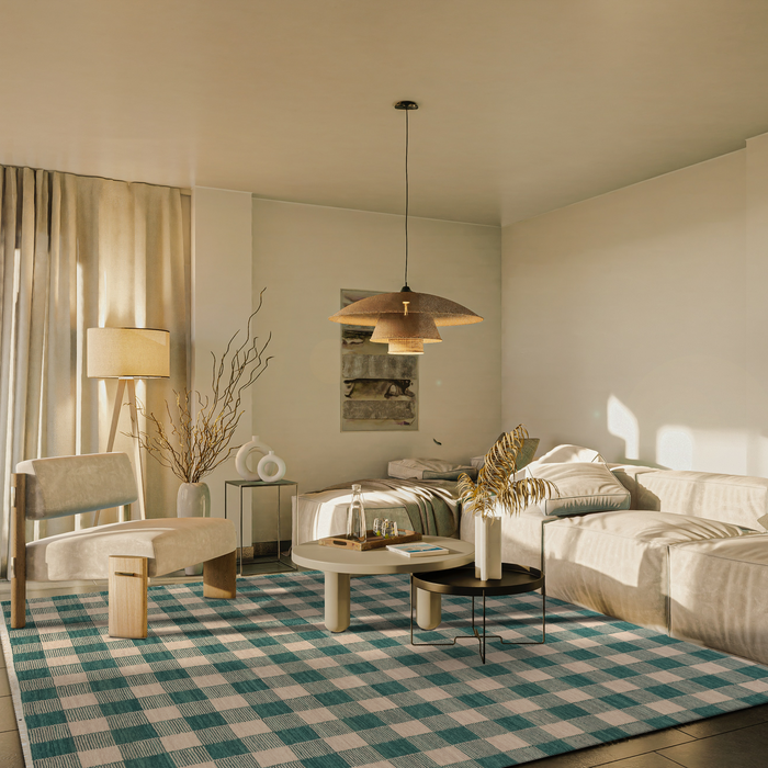 Gingham 8x10 Teal/Beige Wool B