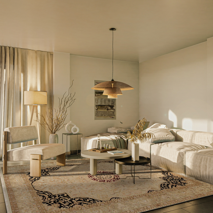 New Tabriz 9x12 Beige Wool and Silk Embossed