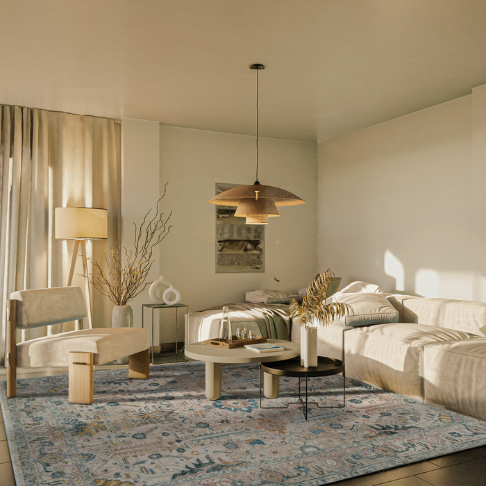 Return To Classic 9x12 Blue/Beige Wool