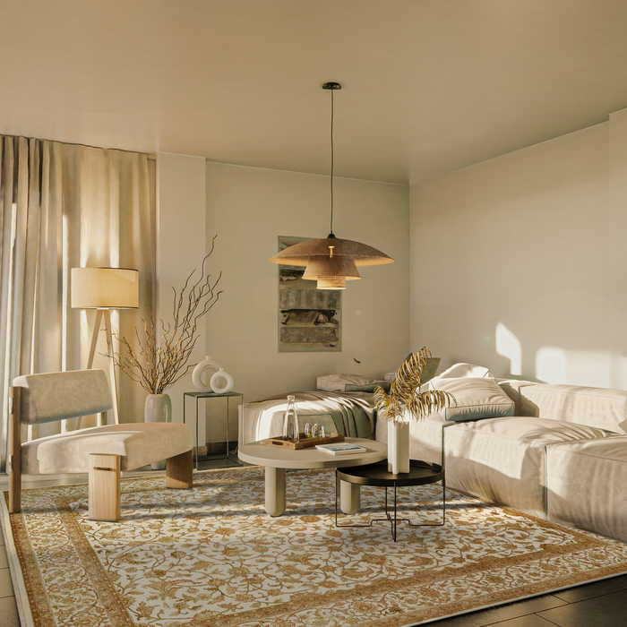 Varanasi 8x10 Beige/Light Green Wool and Silk Embossed