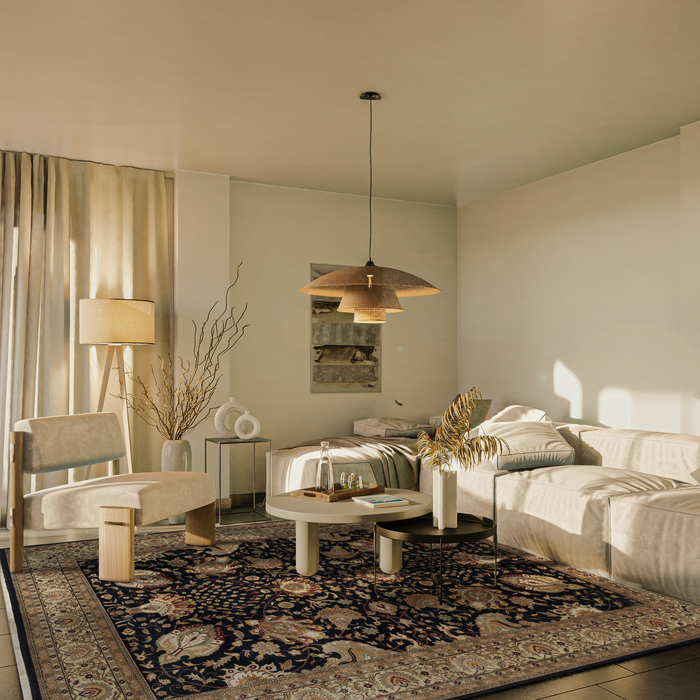 Indo Persian 9x12 Mashhad Black/Beige Wool