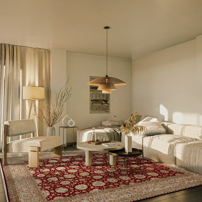 Indo Persian 8x10 Burgundy/Beige Wool and Silk