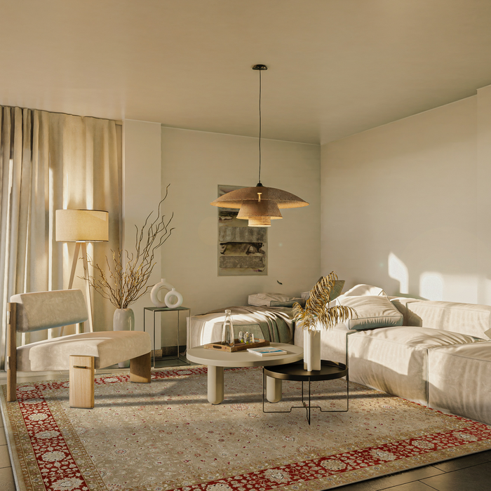 New Bakhtyar 8x10 Camel/Bulgarian Red Wool and Silk