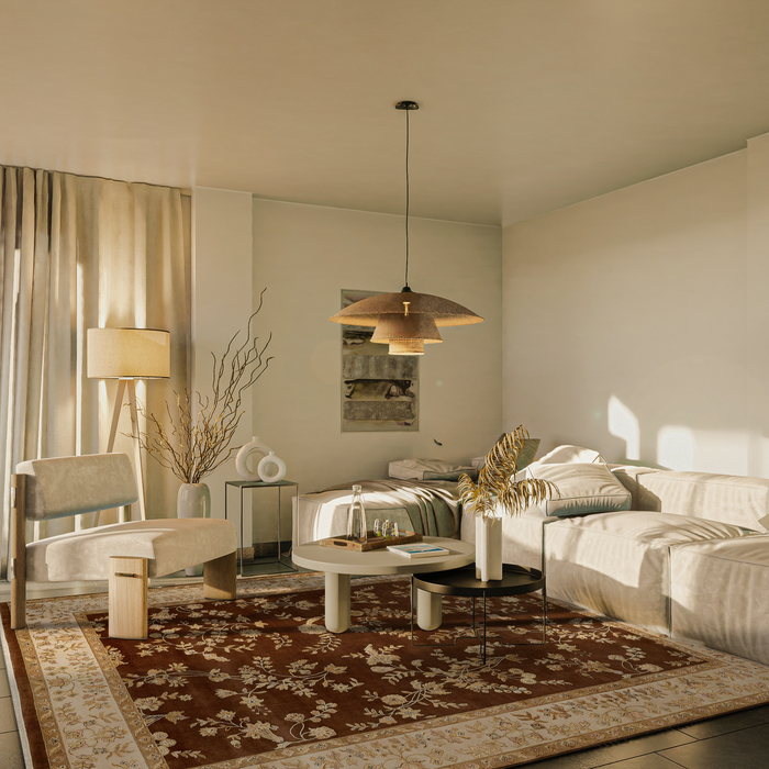 Reflections 9x12 Ivory/Brown Wool and Chinese Silk Embossed