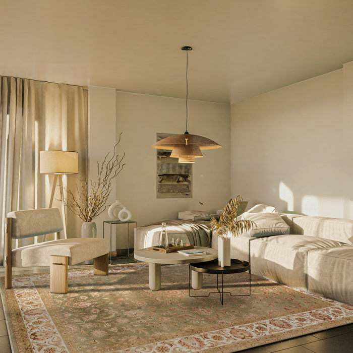 Agra 8x10 Beige/Light Green Wool and Silk