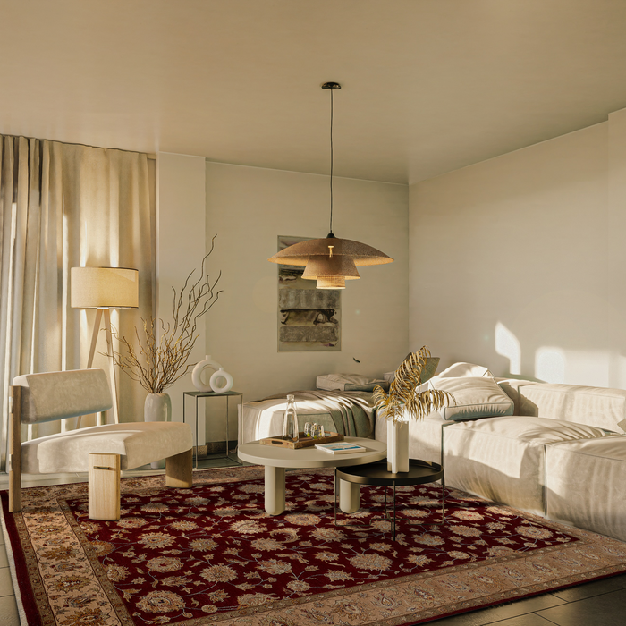 Reflection 9x12 Red/Beige Wool and Silk Embossed