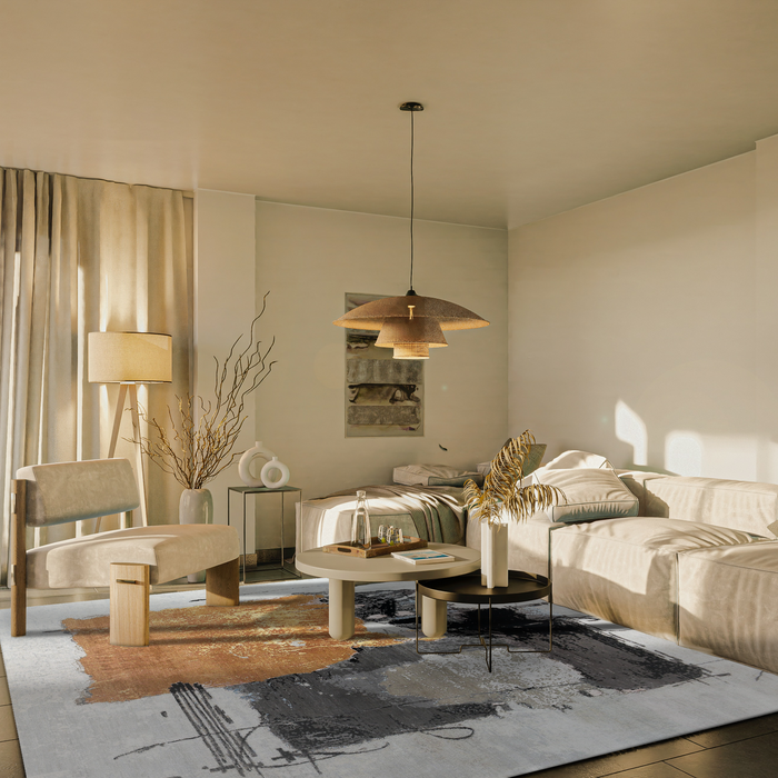 Ivory-Grey 9x12 Wool and Silk Embossing