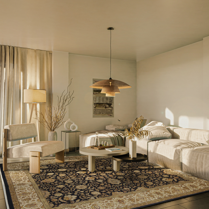 Enchante 8x10 Black/Beige Wool and Silk Embossed