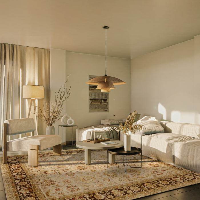 New Mashad 8x10 Ivory/Brown Wool and Silk