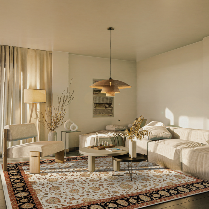 Mashhad 9x12 Beige/Black Wool and Silk