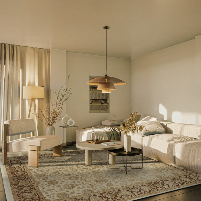 Enchante 8x10 Ivory/Mocha Wool and Silk Embossed.