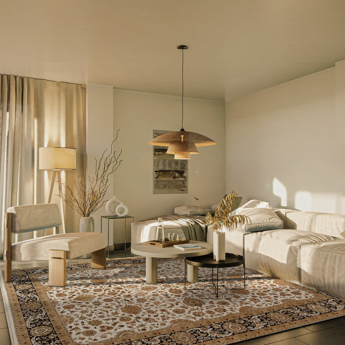 New Isfahan 8x10 Beige/Black Wool and Silk