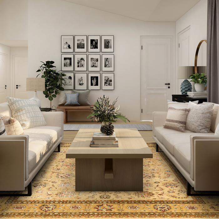 New Kashan 8x10 Ivory/Golden Brown Wool and Silk