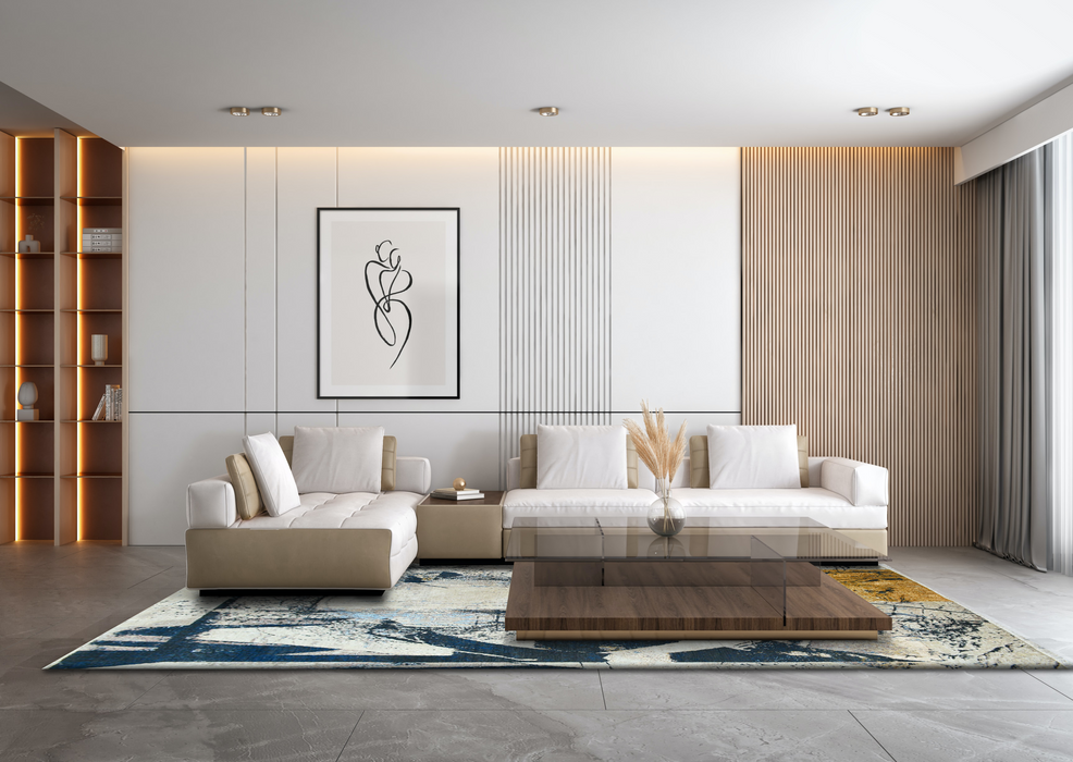 Architect 9x12 Beige/Midnight Blue Wool and Silk