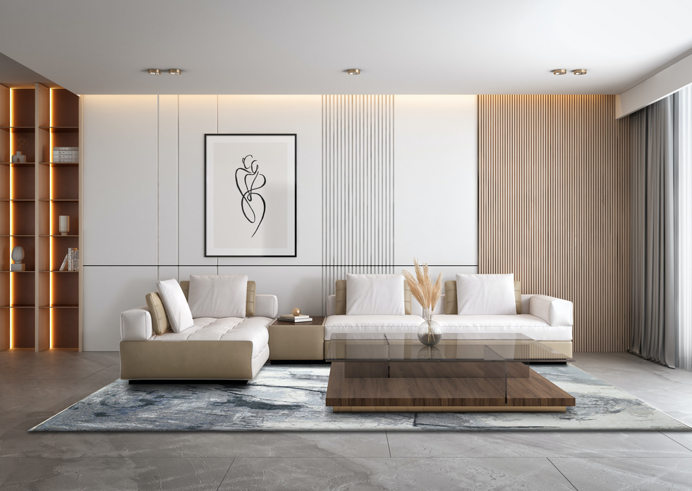 Eureka 9x12 Grey/Blue/Ivory Wool and Silk