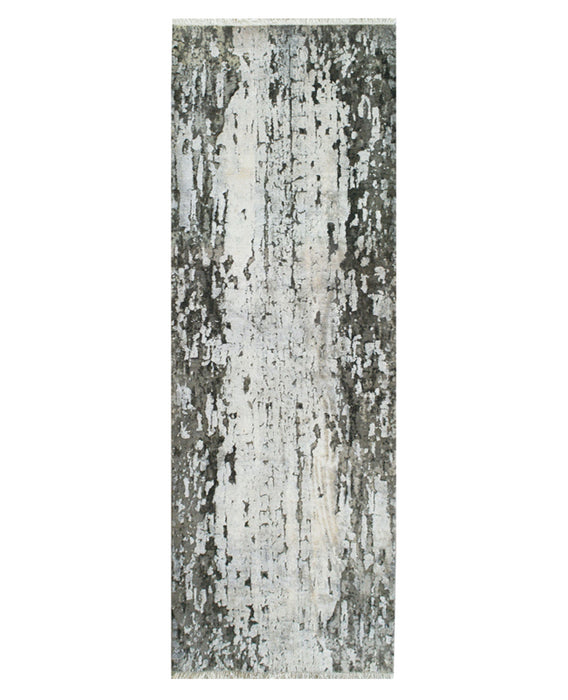 Moss 3x8 Grey/Silver Wool and Silk