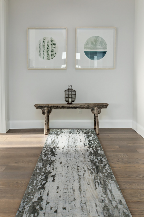 Moss 3x8 Grey/Silver Wool and Silk