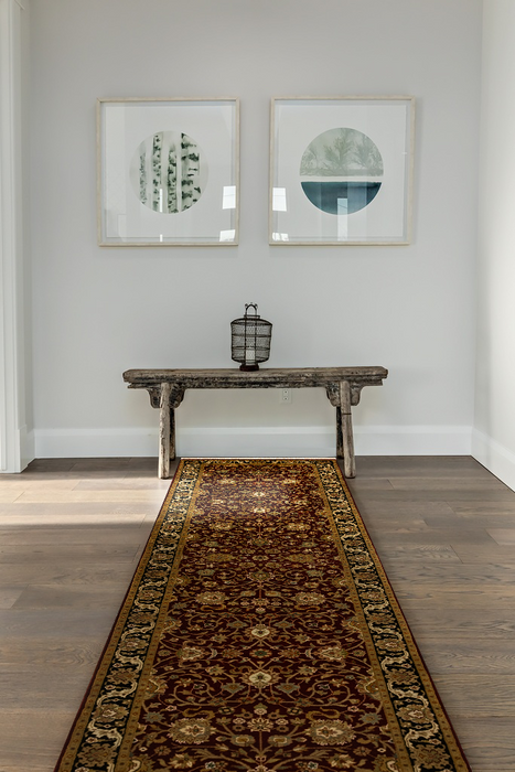 Indo Persian 2.05x10 Runner Burgundy/Black Wool and Silk touch