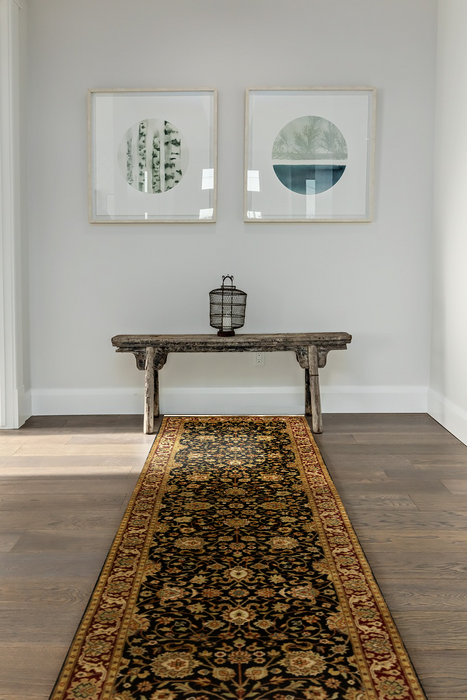 Indo Persian 2.05x10 Runner Burgundy/Black Wool with Silk Touch