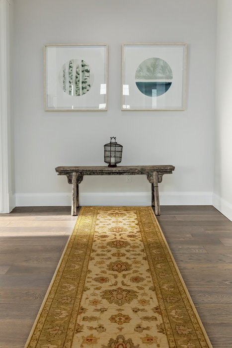 Chobi 2.5x10 Ivory/Green Ghazni Wool