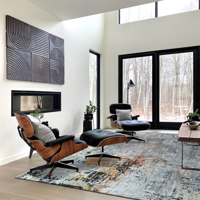 Plethora 9x12 Blue/Grey/Rust Wool and Silk