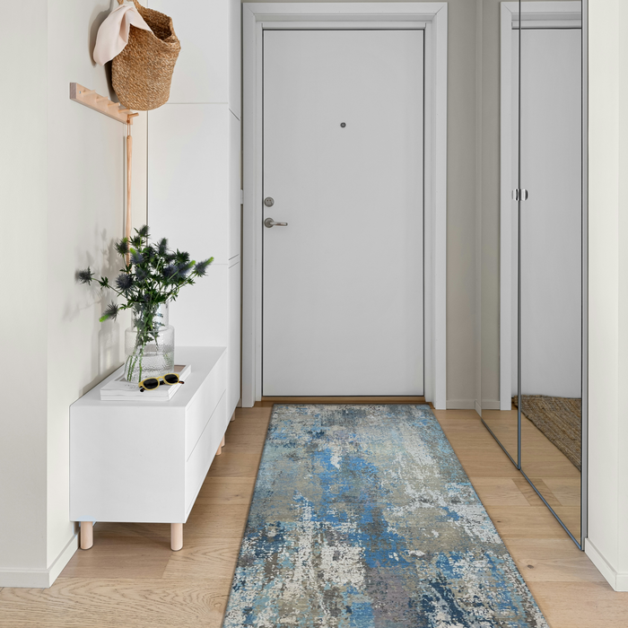 Alchemy 3x10 Runner Grey and Blue Wool and Silk