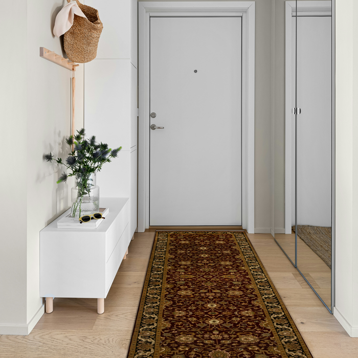 Indo Persian 2.05x10 Runner Burgundy/Black Wool and Silk touch