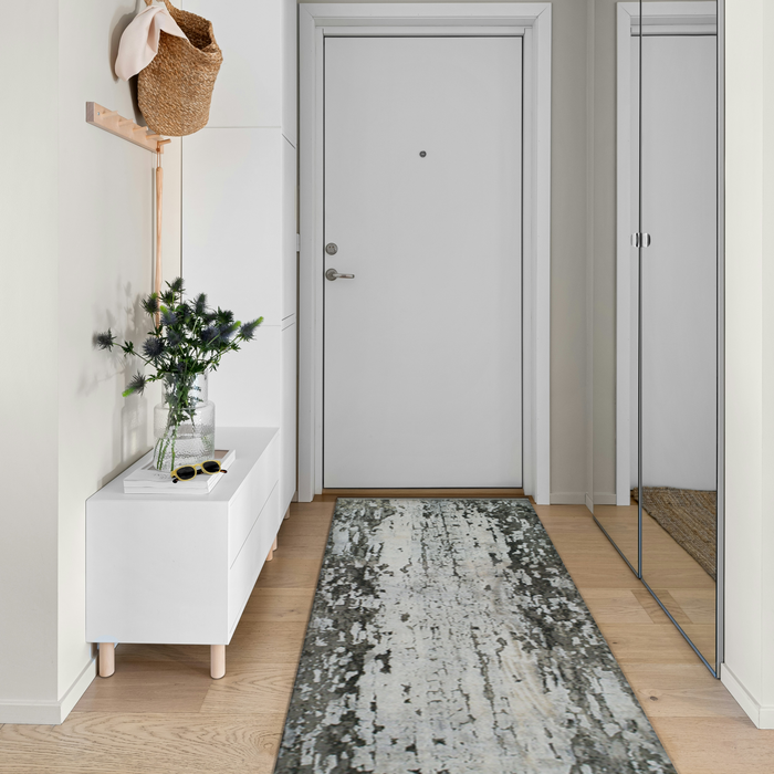 Moss 3x8 Grey/Silver Wool and Silk