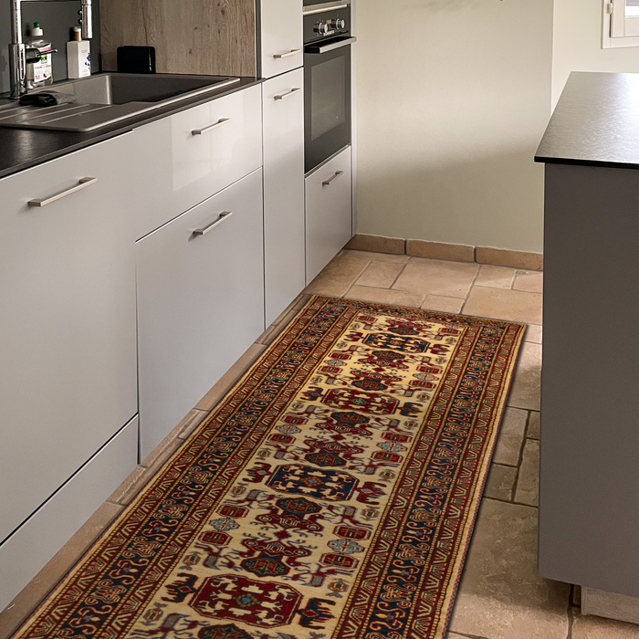 Super Kazak 2.5x12 Ivory/Red Wool