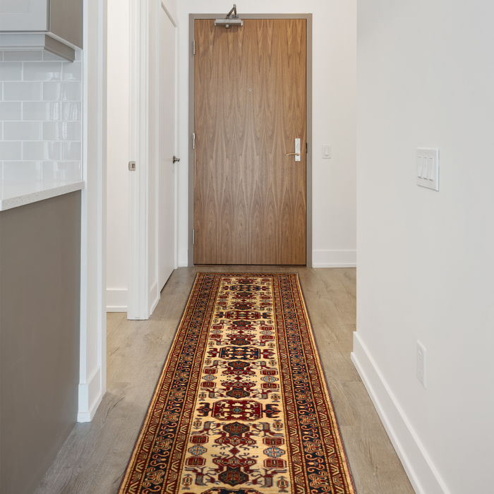 Super Kazak 2.5x12 Ivory/Red Wool