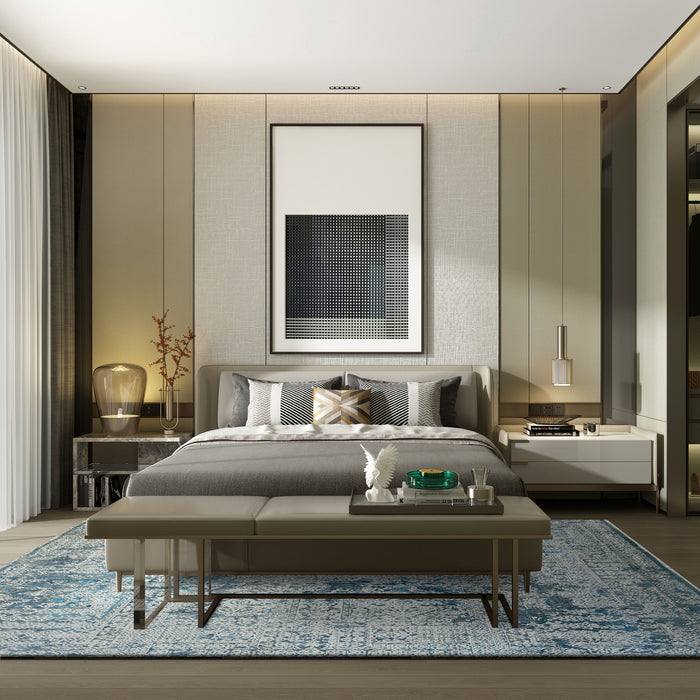 Intrecciare 8x10 Cobalt Blue Wool and Silk Embossed