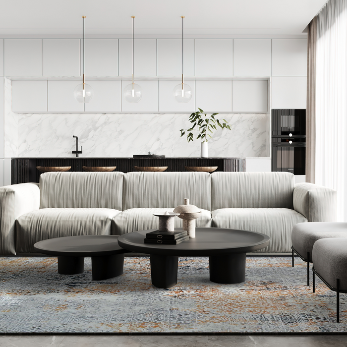 Intrecciare 8x10 Grey/Rust Wool and Silk Embossed