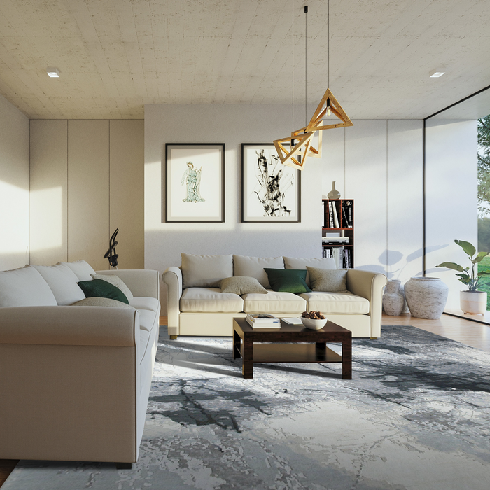 Eureka 9x12 Grey/Blue/Ivory Wool and Silk