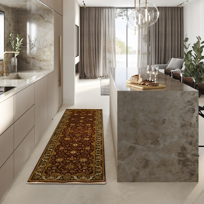 Indo Persian 2.05x10 Runner Burgundy/Black Wool and Silk touch