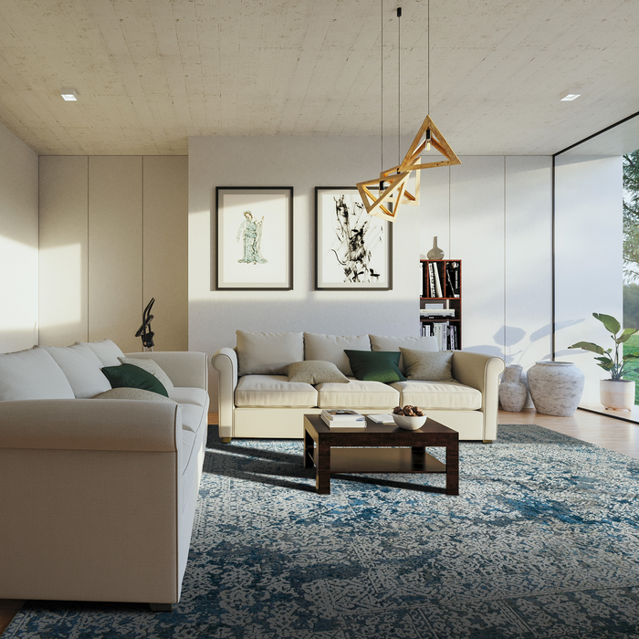 Intrecciare 8x10 Cobalt Blue Wool and Silk Embossed