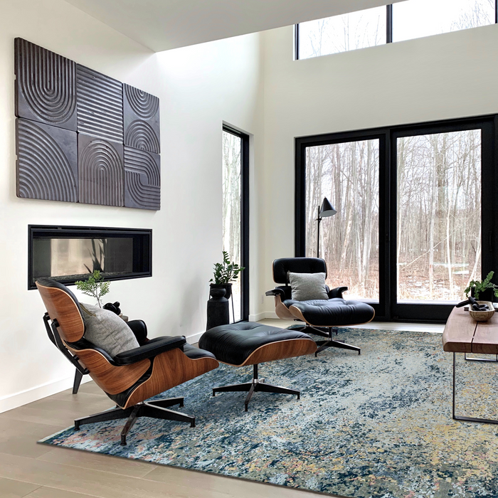 Aegean 9x12 Dark Blue/Coral Silk and Wool.