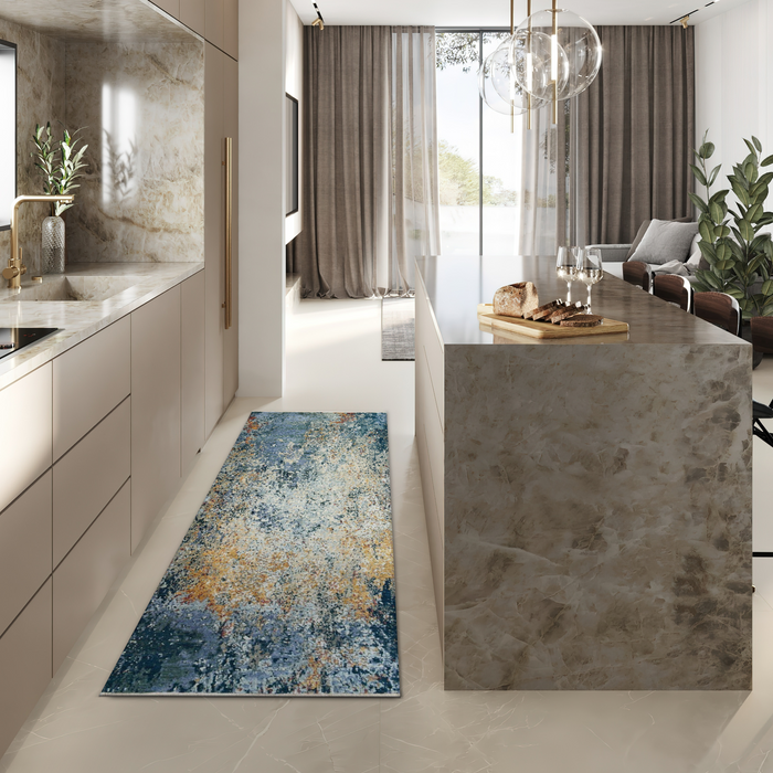 Aegean 3x10 Runner Dark Blue/Beige/Tan Wool and Silk.