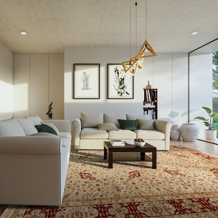 Indo Persian 9x12 Beige Burgandy Wool and Silk