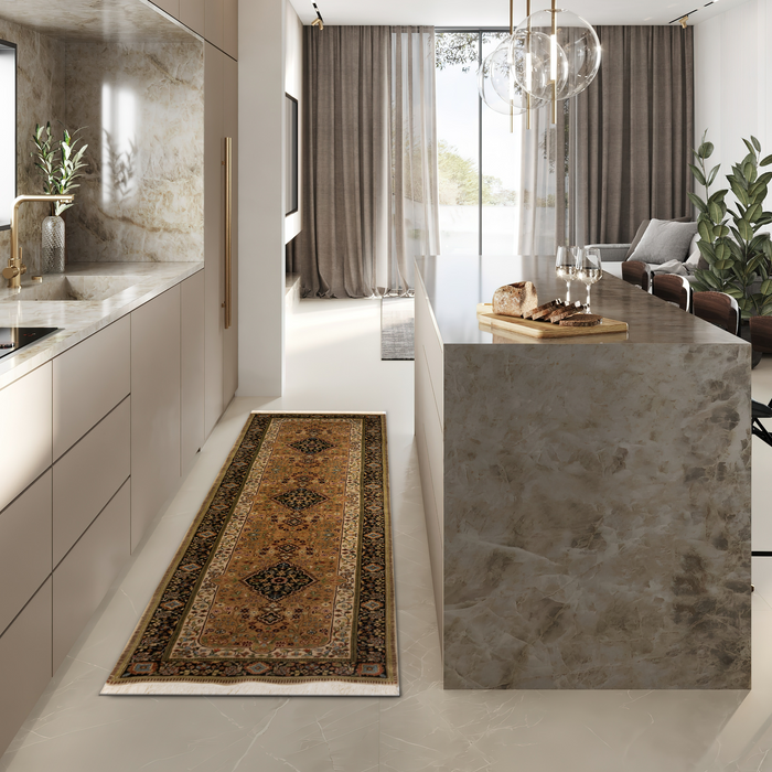 Shah Kashan 2.05x10 Runner Beige/Black Wool (A)