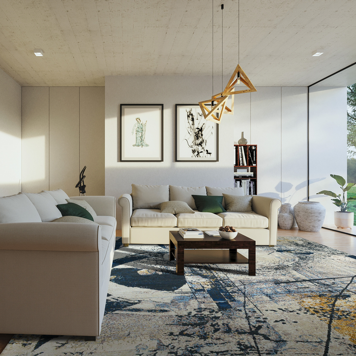 Architect 9x12 Beige/Midnight Blue Wool and Silk