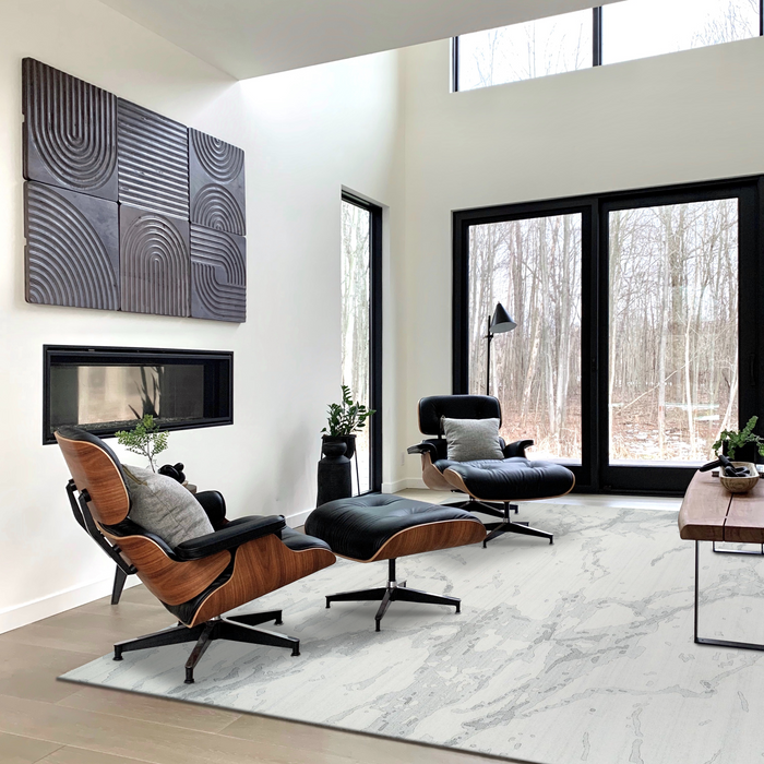 Marble 8x10 Ivory/Grey Wool and Bamboo silk