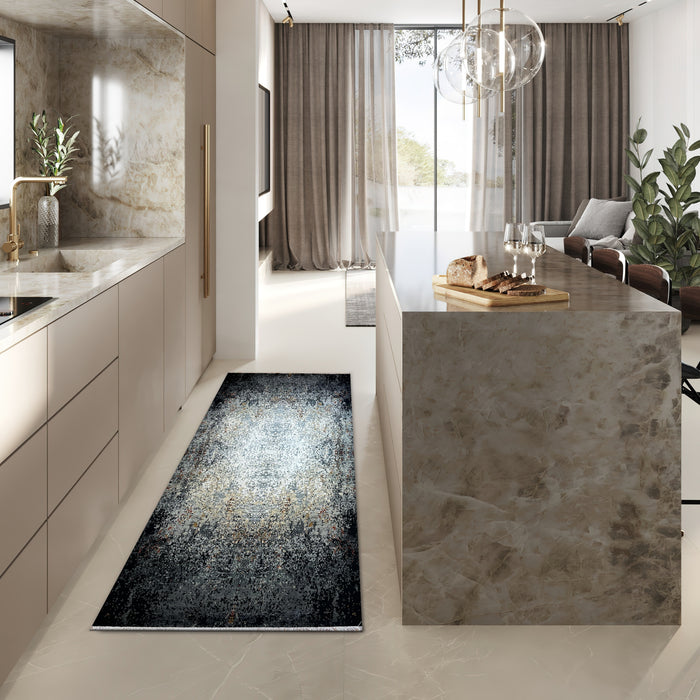 Illuminate 3x10 Black Wool and Embossed Silk