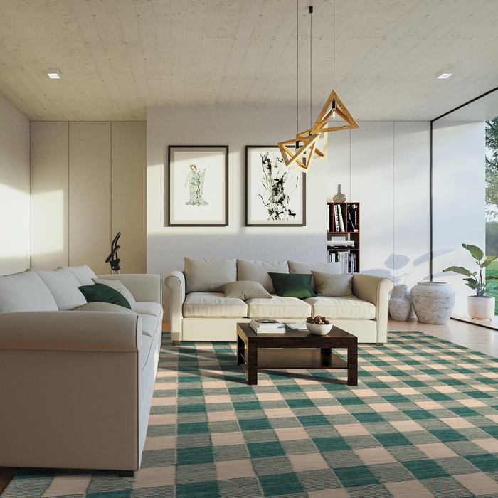 Gingham 8x10 Teal/Beige Wool B